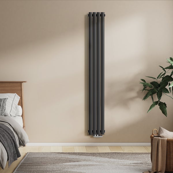 EMKE Heizkörper 1800×240 mm, vertikal, Design Röhrenheizkörper, Doppelrohr Ovalprofil, Anthrazit, 678 W, Warmwasser, Mittelanschluss, für Badezimmer