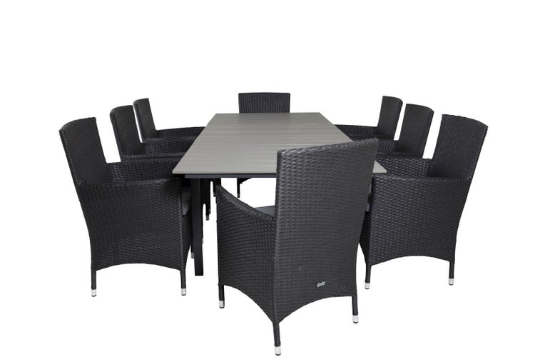 Levels Gartenset Tisch 100x160/240cm und 8 Stühle Malin schwarz, grau. 100 X 160 X 75 cm