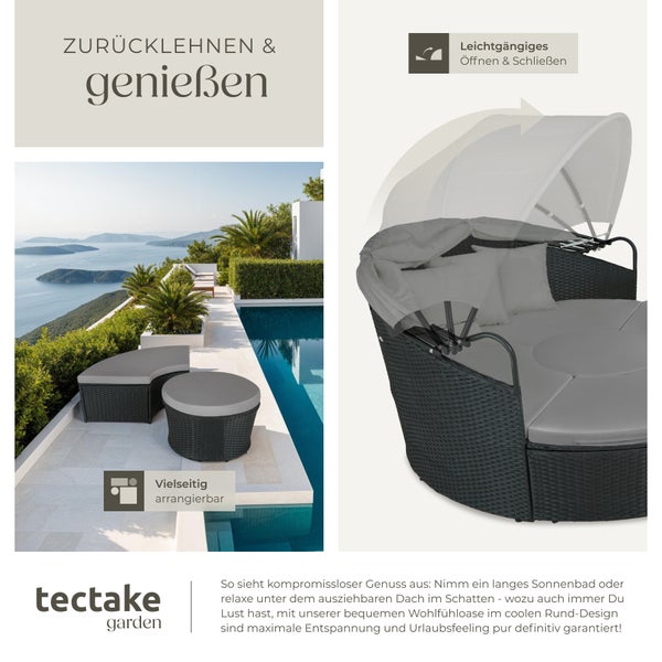 Rattan Sonneninsel tectake Santorin variabel aufstellbar widerstandsfähig schwarz/grau