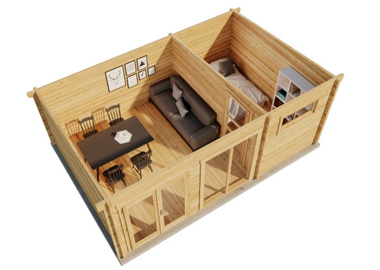 Alpholz Gartenhaus Atrium-E Gartenhaus aus Holz, Holzhaus mit 70 mm Wandstärke, Blockbohlenhaus mit Montagematerial, Naturbelassen 6x4m
