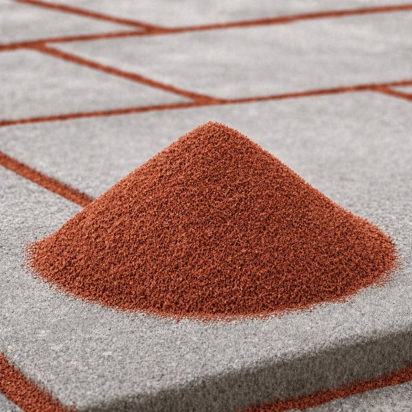 Ein Haufen Fugenmaterial für Pflastersteine auf einer gepflasterten Fläche