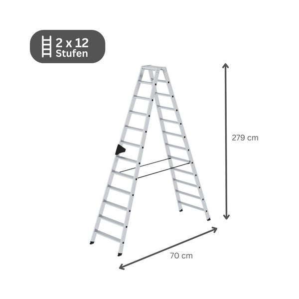 PROREGAL Stufen-Stehleiter Beidseitig Begehbar 2 x 12 Stufen