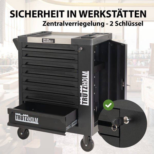 Werkstattwagen 249 tlg. bestückt 97 x 85 x 46 Werkzeugwagen Werkzeugaufbewahrung in schwarz