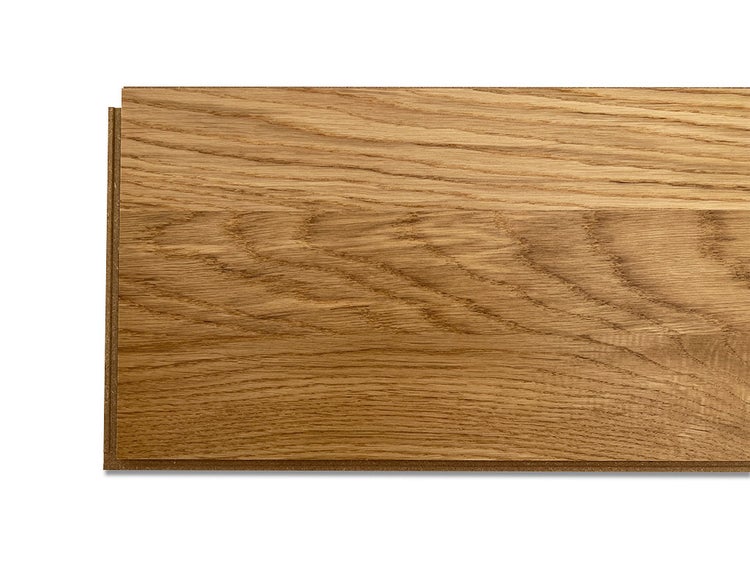 Parkettdiele aus Eichenholz mit sichtbarer Holzmaserung und Klicksystem.
