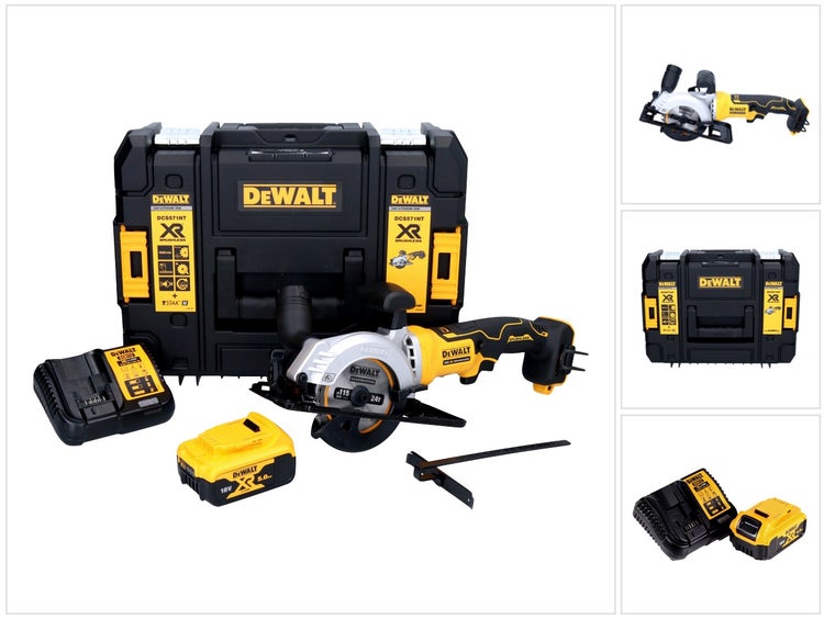 DeWalt Akku-Handkreissäge DCS571 Set mit 18 Volt Akku, Ladegerät, Parallelanschlag und TSTAK Werkzeugkoffer.