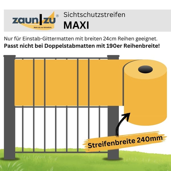 Zaunblende Sichtschutzstreifen geeignet für Gittermatten mit 24 Zentimeter Reihenbreite