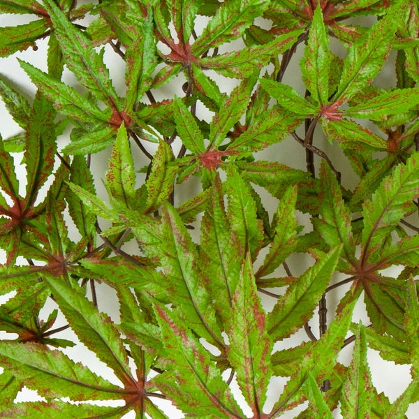 Künstliche Ahornblätter für Sichtschutz, Detailaufnahme der Blattstruktur.