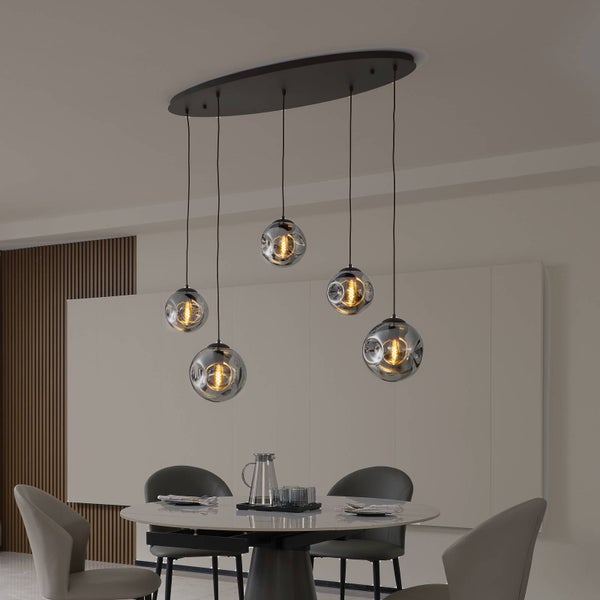Lindby Pendelleuchte Valentina (Design, Modern) in Alu aus Glas (5 flammig E27) - Hängelampe Esstischlampe Hängeleuchte Wohnzimmerleuchte