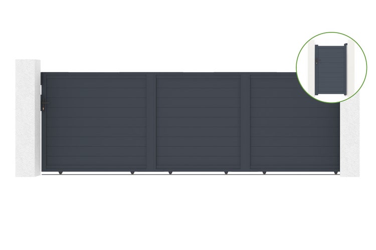 Schiebetor 5m EIGER H.160cm + 1m graues H.160cm Aluminium