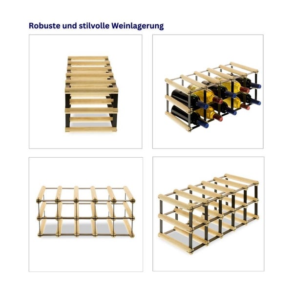 PROREGAL Modulares Weinregal Vinotega Mod Metal HxBxT 22,5 x 52,5 x 24,5 cm 5 x 2 Flaschen Massives Kiefernholz Natur