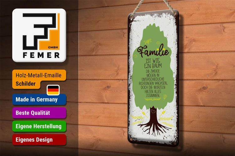 Blechschild Spruch Familie ist Baum halten alles Zusammen 10x27cm