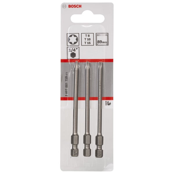 Bosch Torx-Bit-Set mit den Größen T8, T10 und T15, Länge 89 mm