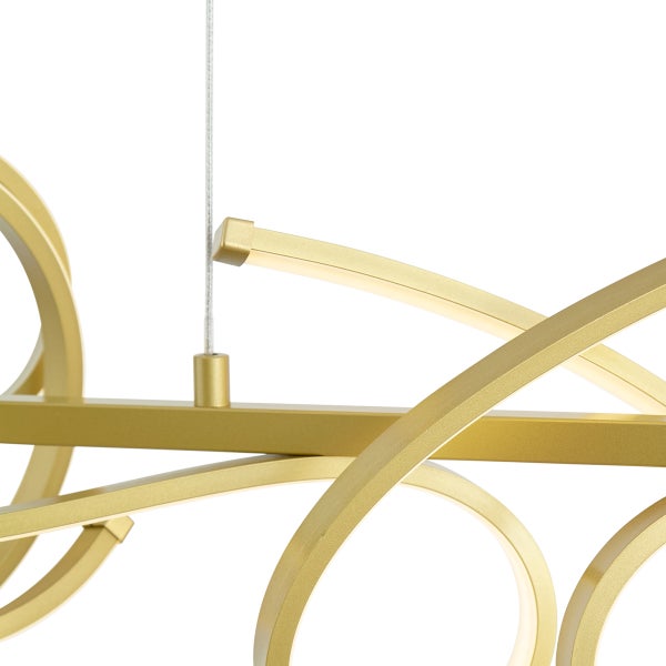 Detailaufnahme einer Pendelleuchte aus Metall mit geschwungenem Design