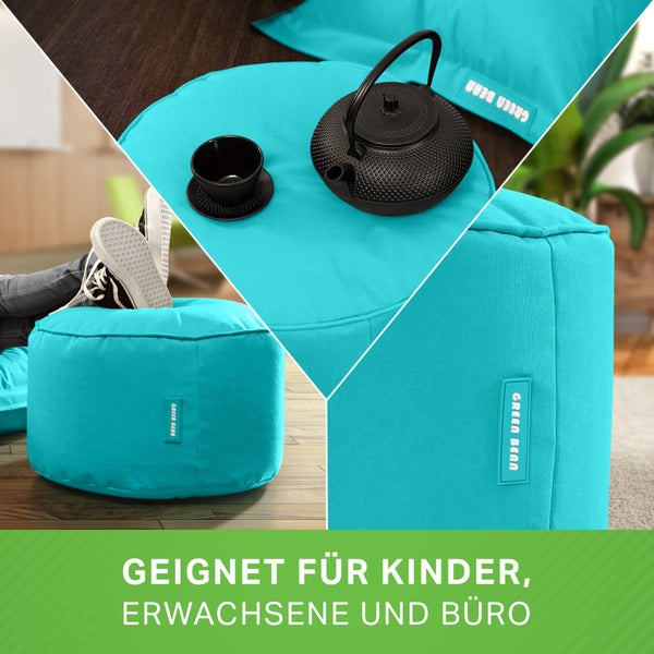 Green Bean Sitzsack-Hocker 45x25cm mit EPS-Perlen Füllung - Fußhocker Fußkissen Sitz-Pouf für Sitzsäcke - Bodenkissen für Kinder und Erwachsene - Fußablage Sitzkissen Sitzhocker Türkis