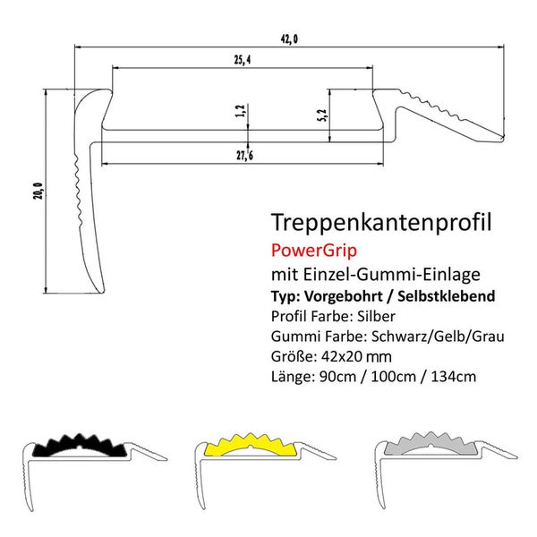 FLOORDIREKT Treppenkantenprofil - Power Grip - Einzel-Gummieinlage - Selbstklebend - 100 cm - Schwarz