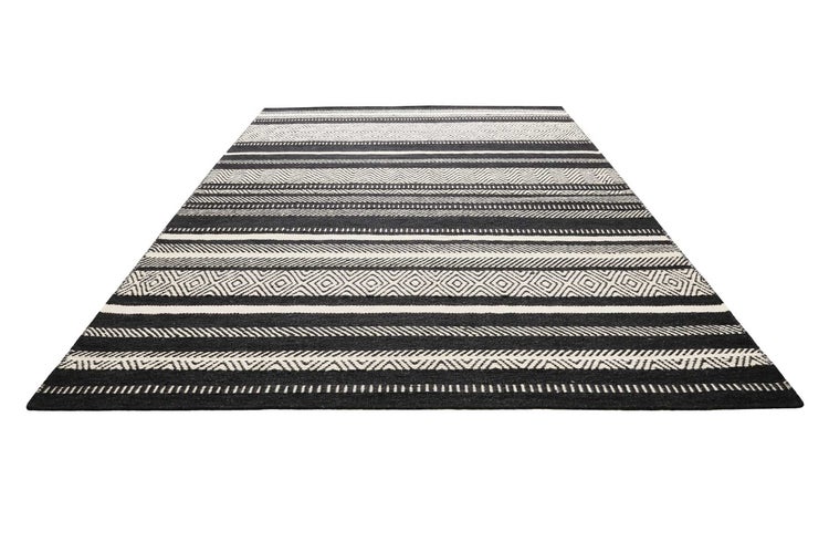 Kelim Teppich Schwarz Beige aus Wolle Dijon Green Looop 160x230 cm