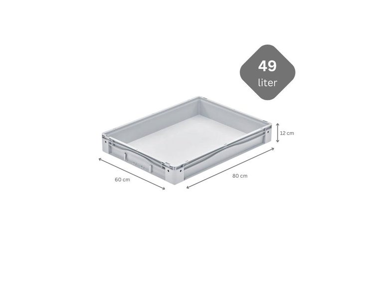 PROREGAL SparSet 4x Euro-Norm Großbehälter HxBxT 12 x 60 x 80 cm 49 Liter Glatter Boden Grau Eurobehälter Transportbox