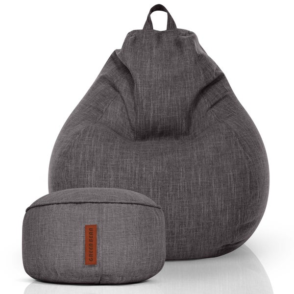 Green Bean 2er Set Indoor Sitzsack + Hocker mit EPS-Perlen Füllung - Fußhocker Fußkissen Sitz-Pouf Bodenkissen Liegekissen Sitzkissen Lounge Chair Sitzhocker Relax-Sessel Bean Bag Dunkelgrau Asphalt