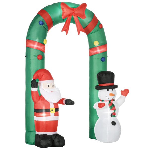 HOMCOM Aufblasbarer Weihnachtsdeko, Torbogen mit Weihnachtsmann und Schneemann, integriertes Gebläse, Wassserdicht, 198L x 80B x 245H cm, Polyester, Mehrfarbig