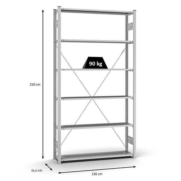 PROREGAL Profi Lagerregal Stecksystem T-Profil Grundregal HxBxT 250 x 130 x 30 cm Fachlast 90 kg Verzinkt