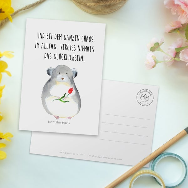 Mr. & Mrs. Panda Postkarte Chinchilla Blume - Weiß