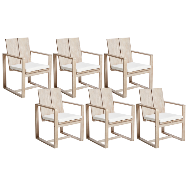 Set mit 6 Stühlen und Sitzkissen AZZANELLO Akazienholz Cremeweiß