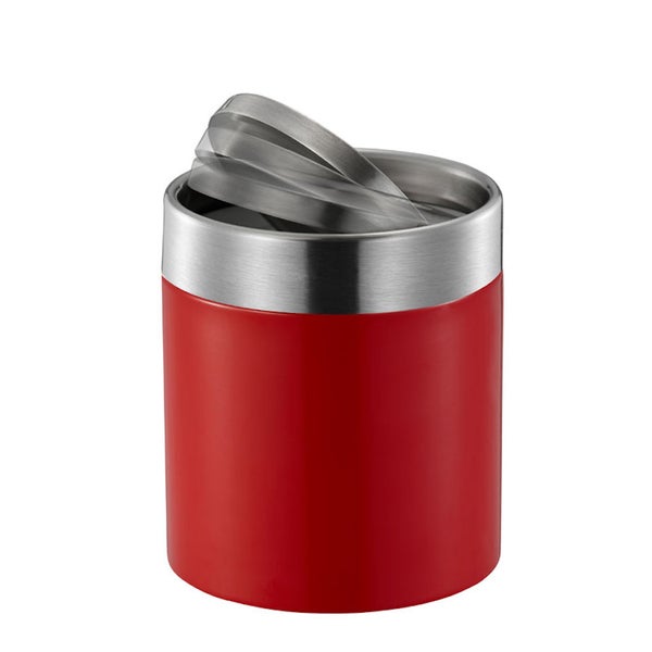 PROREGAL Schön Geformter Tischabfallbehälter Mit FlachschwIngdeckel 1,5 Liter HxØ 13,8 x 12 cm Edelstahl & Rot
