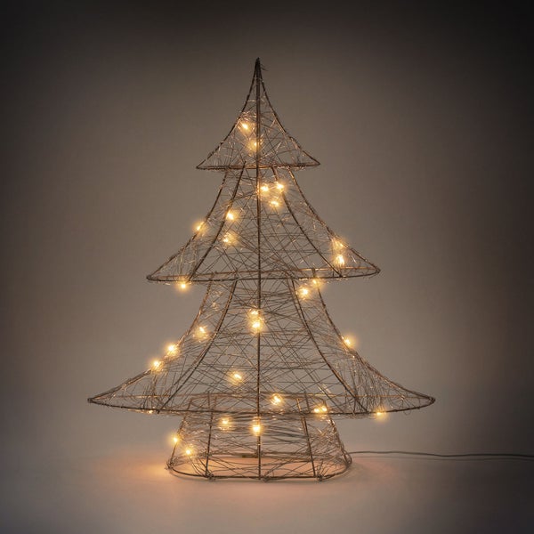 ECD Germany LED Deko Baum Weihnachten mit 30 warmweißen LEDs, 40 cm hoch, Metall, Gold, Weihnachtsbaum mit Beleuchtung & Timer, Innen, batteriebetrieben, Lichterbaum Tanne stehend Weihnachtsdeko