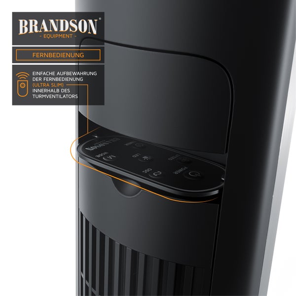 Brandson Turmventilator mit Oszillationsfunktion 65°, Ventilator neigbar 10°, Standventilator GS mit Timer, Fernbedienung, 4 Lüftungs-Modi, 108 cm