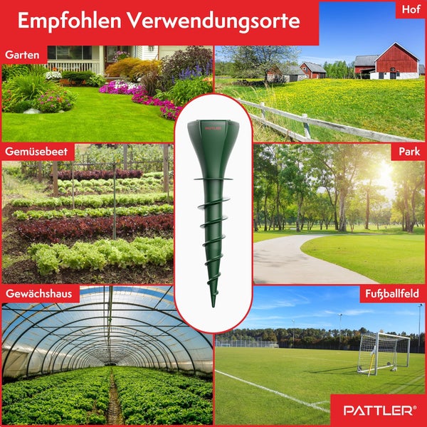 PATTLER® Maulwurf Vertreiber 4er Set - Effektiv Maulwurf vertreiben auf ca. 800m² - Flexible Verwendung durch Solarmodul - innovatives Schraubdesign erhöht Effektivität