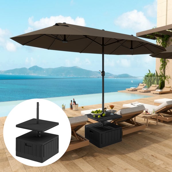 Outsunny 3 in 1 Sonnenschirmständer 80 kg befüllbar, Bepflanzbar Schirmständer mit Rollen, Tischplatte Quadratisch Schirmhalter Schirmgewicht Ständer für Sonnenschirm Ø38/48 mm, für Balkon Schwarz