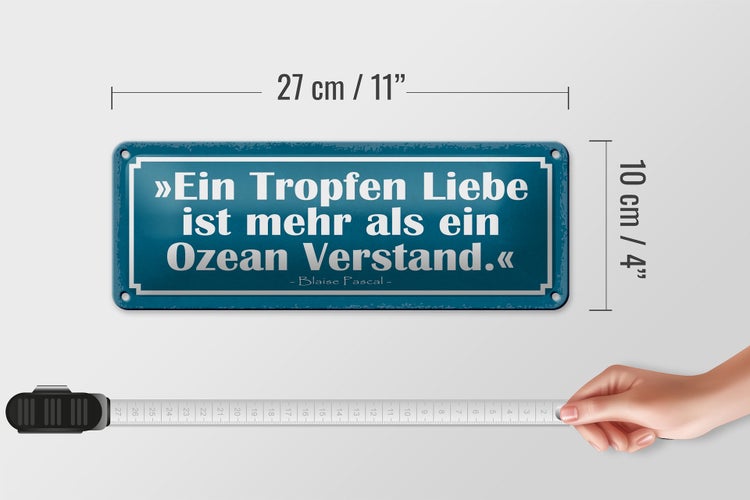 Blechschild Spruch 27x10cm Tropfen Liebe mehr als ein Ozean Dekoration