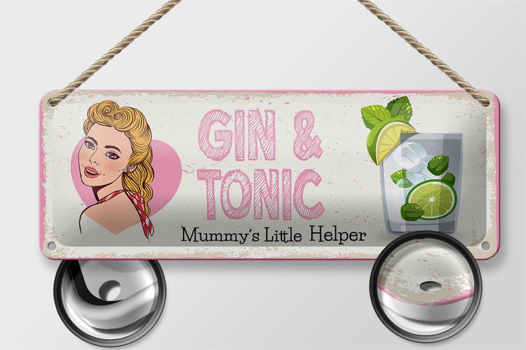 Blechschild Spruch Gin & Tonic Mummy`s little Helper 27x10cm