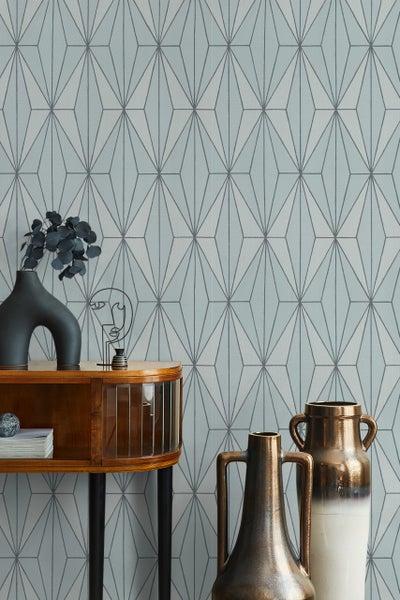 Tapete Grün Silber Grafisch Modern für Wohnzimmer Schlafzimmer MADE IN GERMANY 10,05 x 0,53m