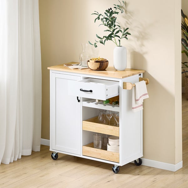 Küchenwagen mit Schublade, Tür, Weinregal und Ablageflächen
