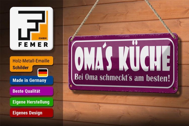 Blechschild Spruch 27x10cm Oma`s Küche schmeckt`s am besten Dekoration