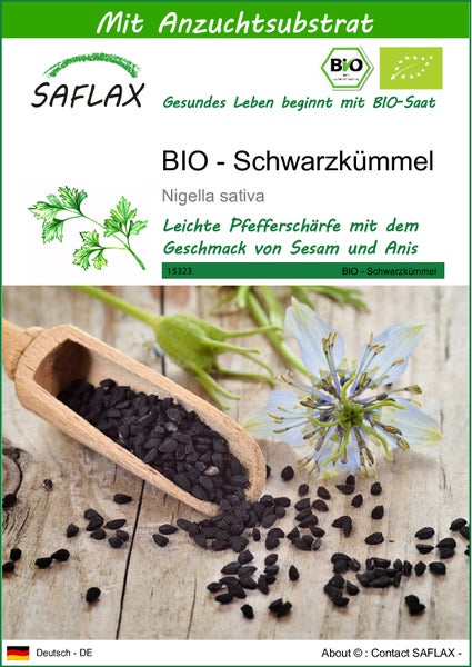 SAFLAX  - BIO - Schwarzkümmel - Nigella sativa - 300 Samen - Mit keimfreiem Anzuchtsubstrat