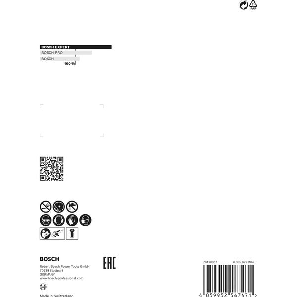 Bosch Logo, Sicherheitssymbole und Produktdetails auf der Verpackung