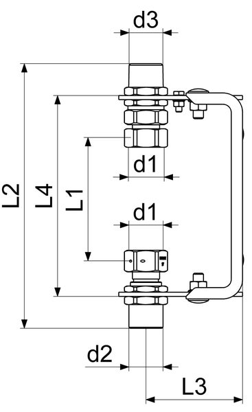 Technische Zeichnung einer Halterung mit Maßangaben für L1, L2, L3, L4, d1, d2 und d3.