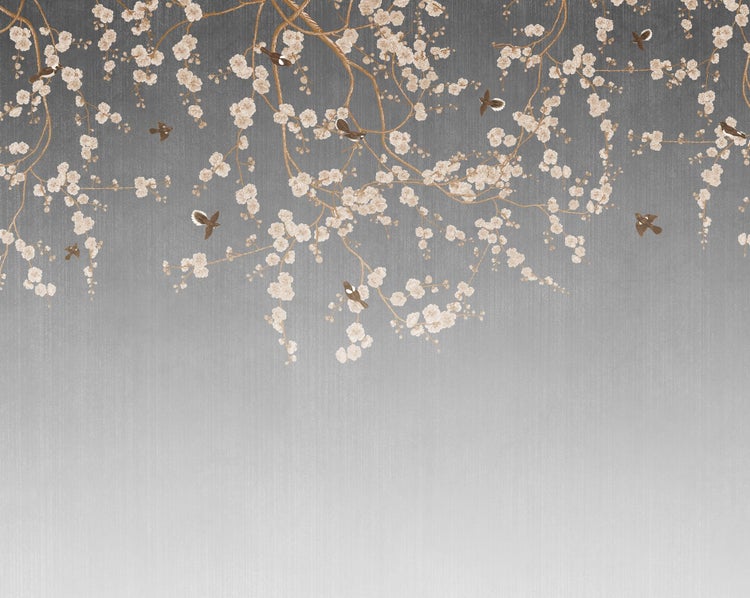 Tapete mit Blumen und Vögeln