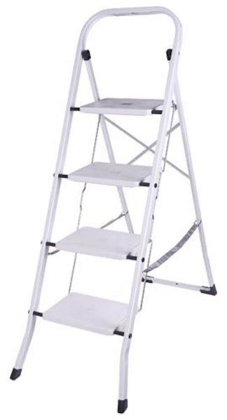 PROREGAL Small Giraffe Einseitige Metall-Klappleiter 4 Stufen Weiß 120 kg Tragkraft Leiter Trittleiter Stufenleiter Haushaltsleiter