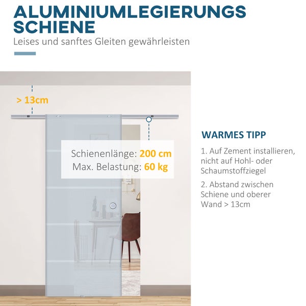 HOMCOM Glasschiebetür Schiebetür Glastür Zimmertür teilsatiniert 775 x 2050 mm