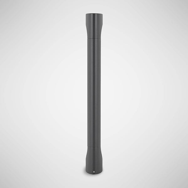 Moderne Außen-Pollerleuchte aus anthrazitfarbenem Metall in schlanker zylindrischer Form.