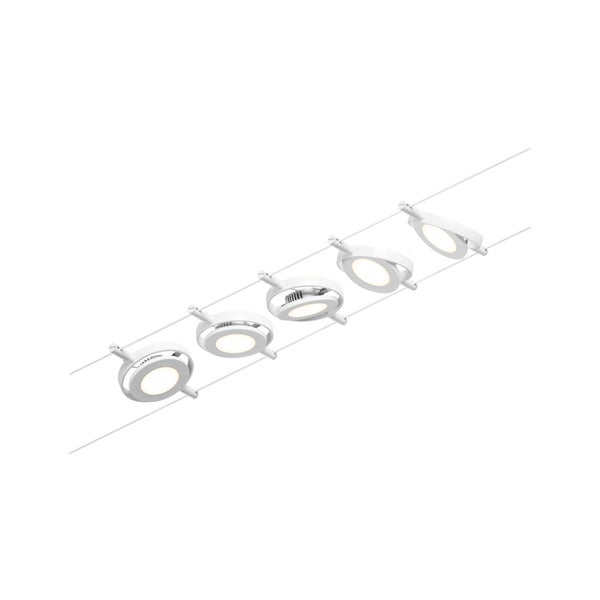 CorDuo LED Seilsystem RoundMac Basisset 5x200lm 5x4,5W 3000K 230/12V Weiß, Chrom