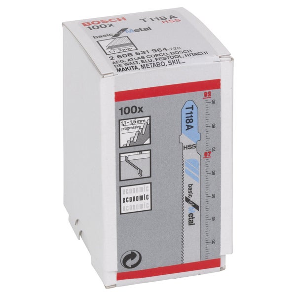 Bosch 100x Stichsägeblatt T 118 A Basic for Metal - 2608631964