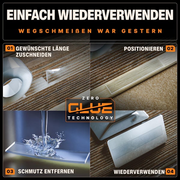 BAURIX® Nano-Tape Doppelseitig [2X3m] I Doppelseitiges Klebeband Extra Stark I Waschbares Alien Silikon Nano-Klebeband Transparent