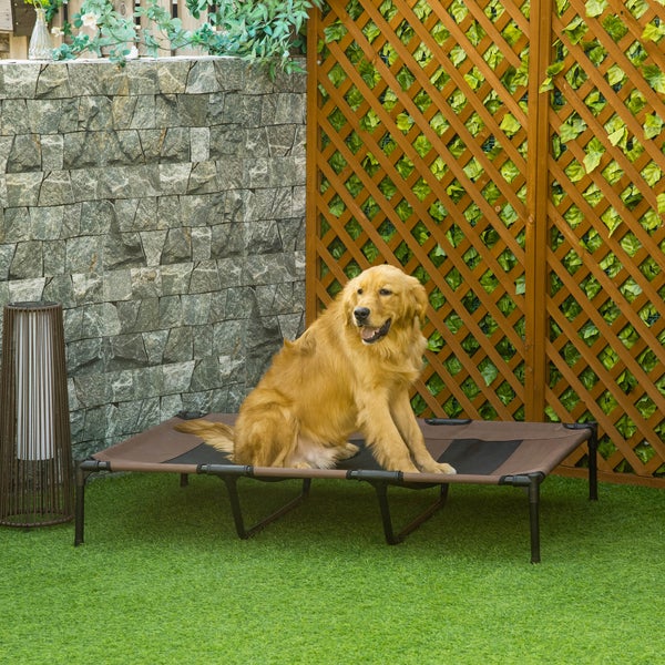 PawHut Hundebett, 122L x 92B x 23H cm, Metall, Oxford, Texteline-Stoff, Kaffee-Braun+Schwarz