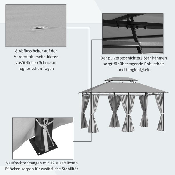 Outsunny Pavillon, 300L x 400B x 265H cm, Stahl, Polyester-Gewebe, Dunkelgrau