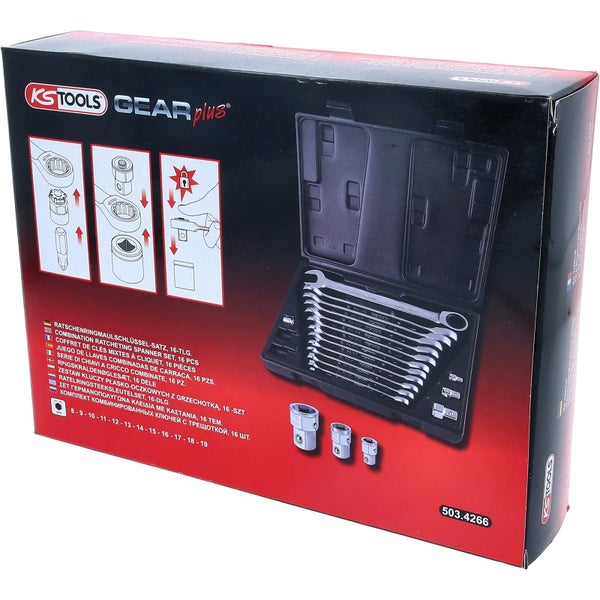 Ratschenringmaulschlüssel Satz von KSTools Gear Plus, 16-teilig im Koffer