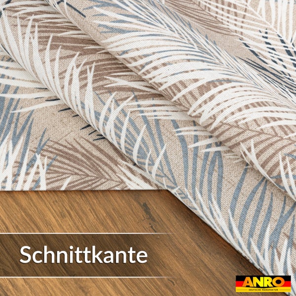 Wachstuch mit Palmenblatt-Muster und Schnittkante, ANRO Logo.